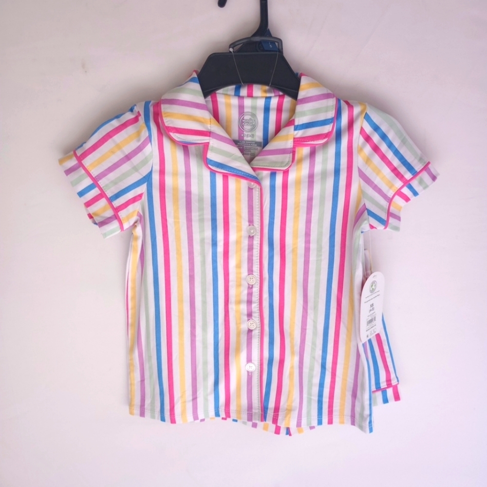 Wonder Nation Girls Pajama Set 2 Piece Set Striped Pink Size XS 4/5